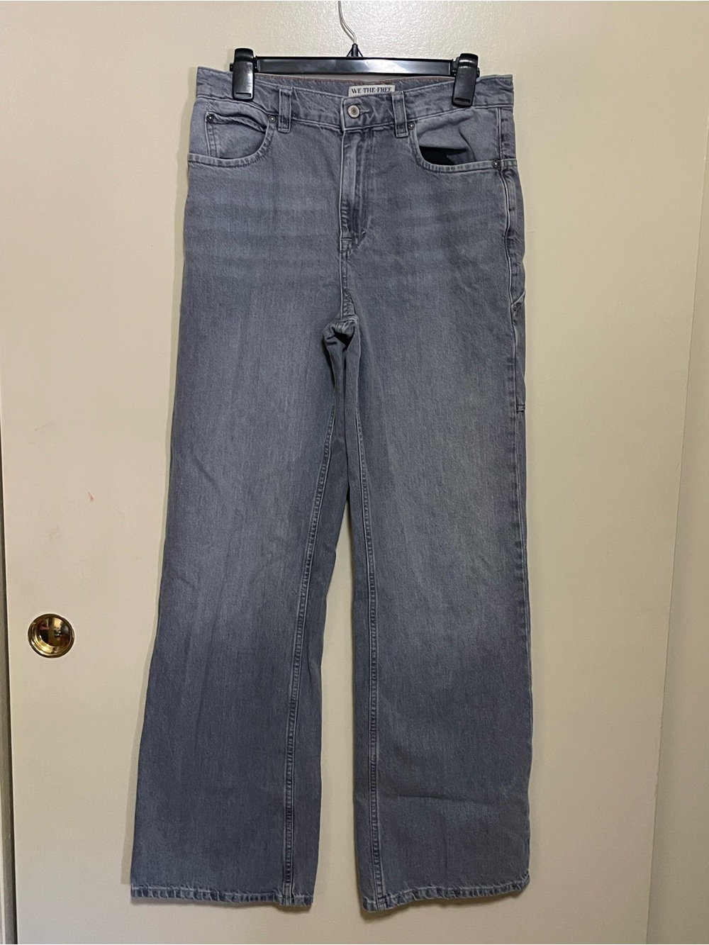 We The Free High Rise Baggy Straight Leg Jeans in Faded Gray